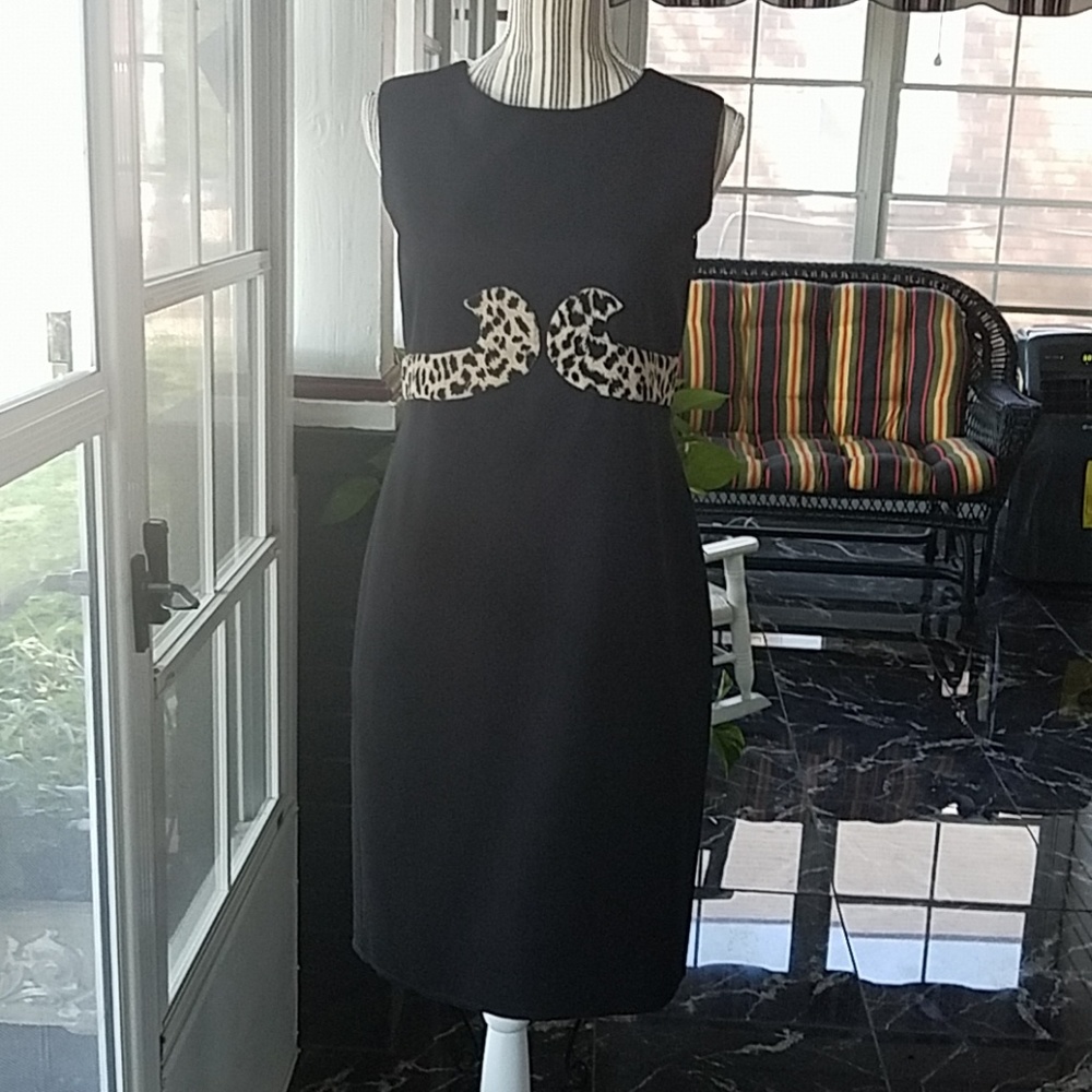 Custom chic Black dress leopard trim